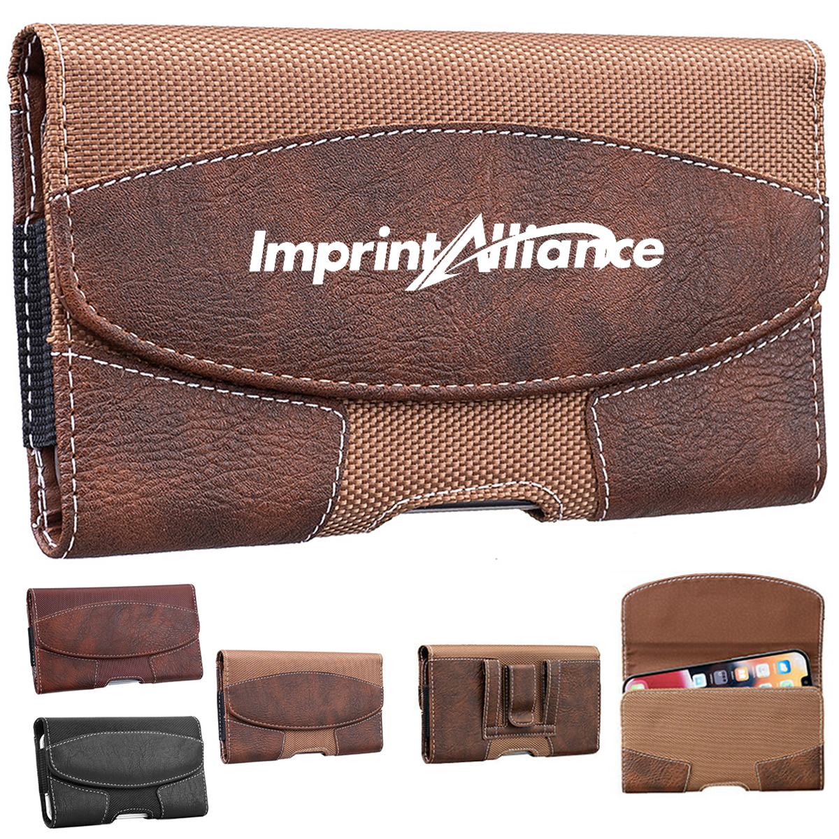 Leather Phone Holster with Belt Clip and Magnetic Flap