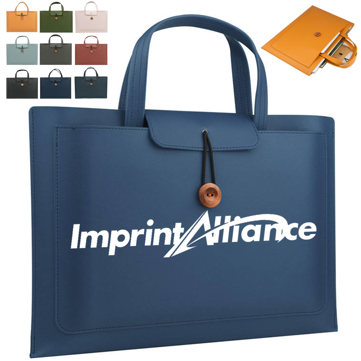 PU Leather A4 Document Bag with Handle and Snap Closure