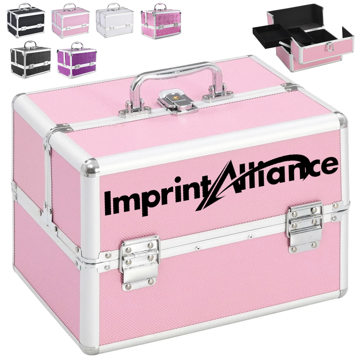 Pink Aluminum Makeup Case with Mirror and Dividers
