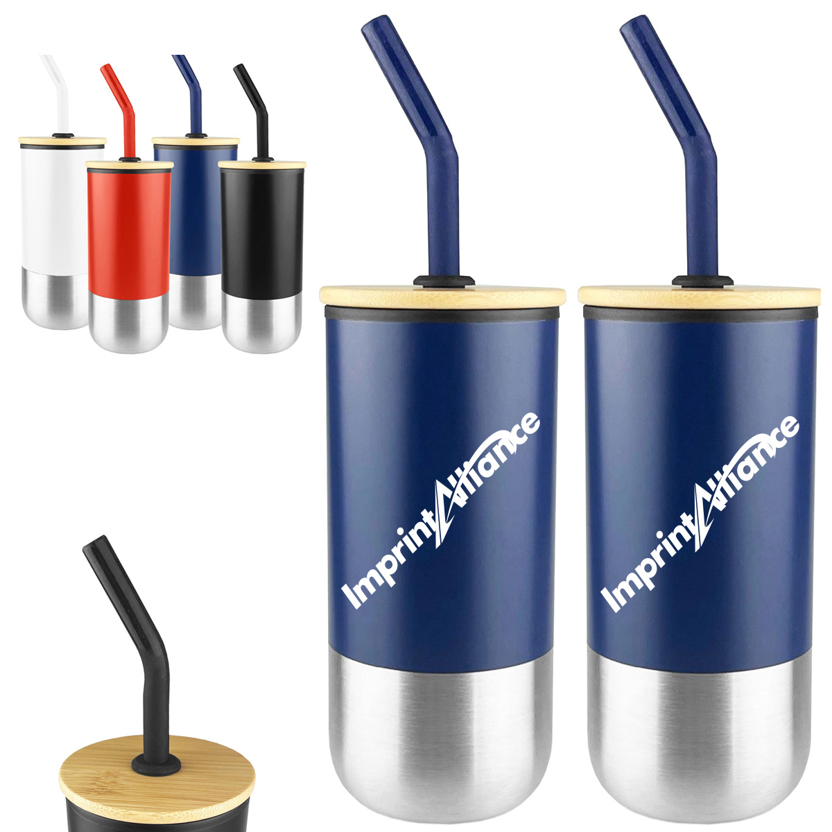 15 oz. Stainless Steel Tumbler with Bamboo Lid & Straw