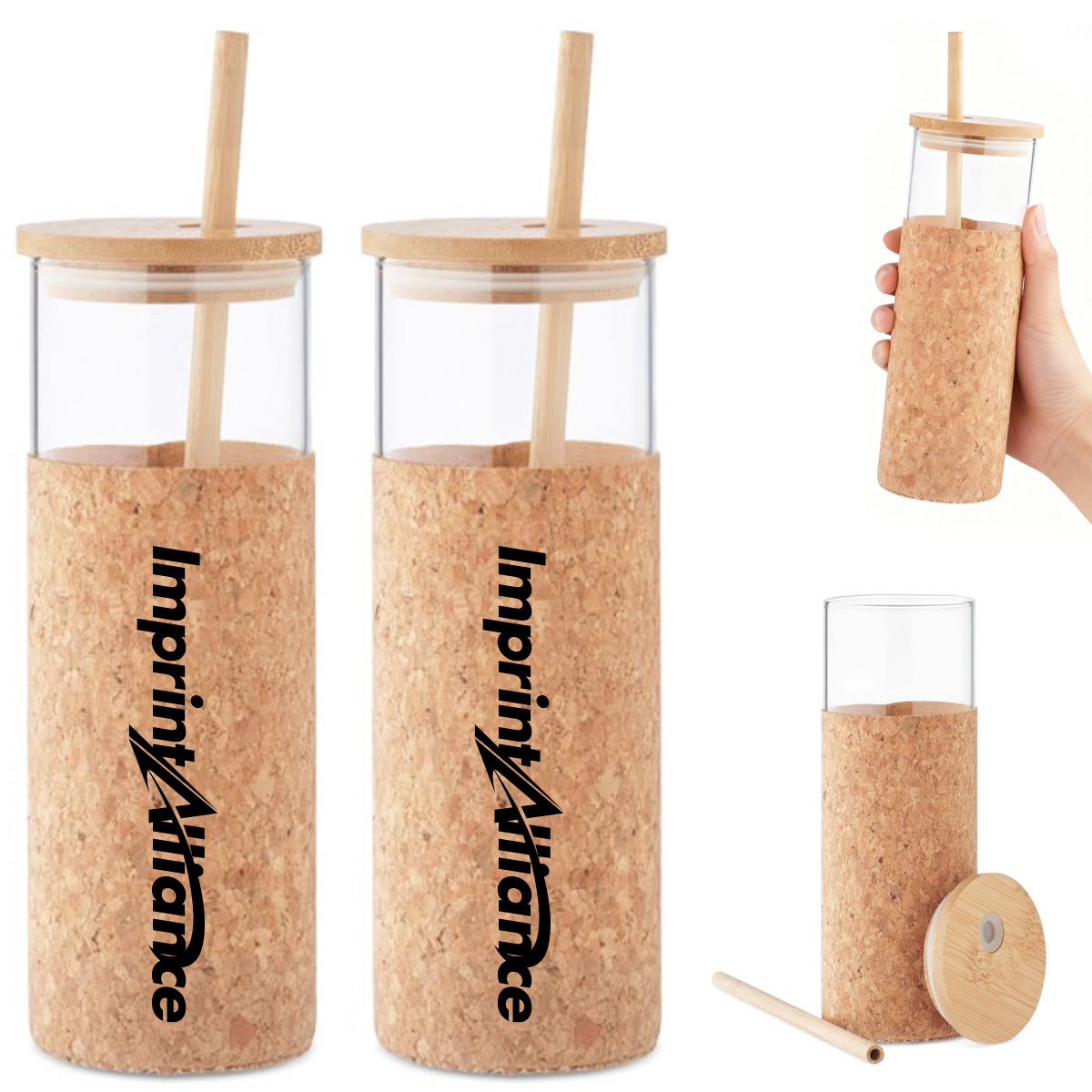 14 oz. Glass Tumbler with Cork Sleeve, Bamboo Lid & Straw