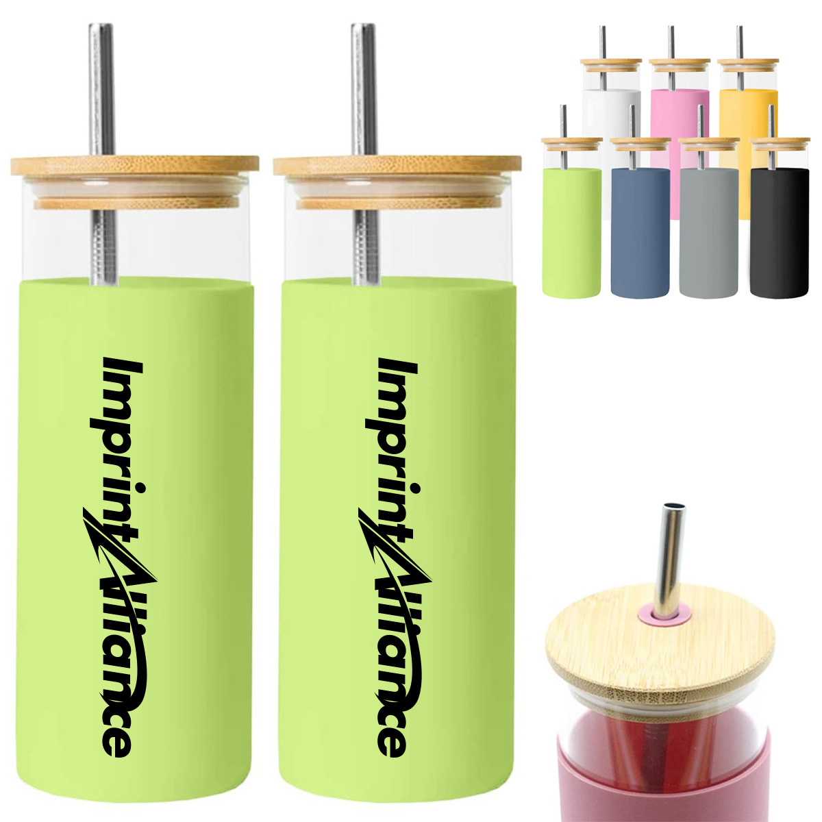 14 oz. Glass Tumbler w/ Bamboo Lid, Straw & Silicone Sleeve