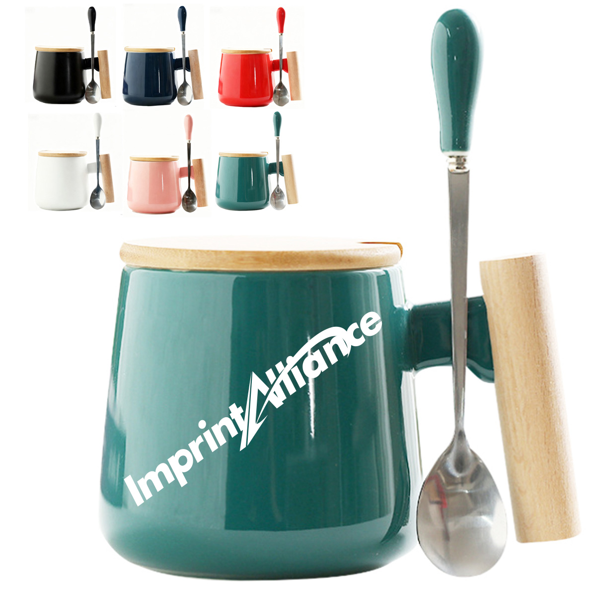 12 oz. Ceramic Mug with Wooden Lid and Spoon