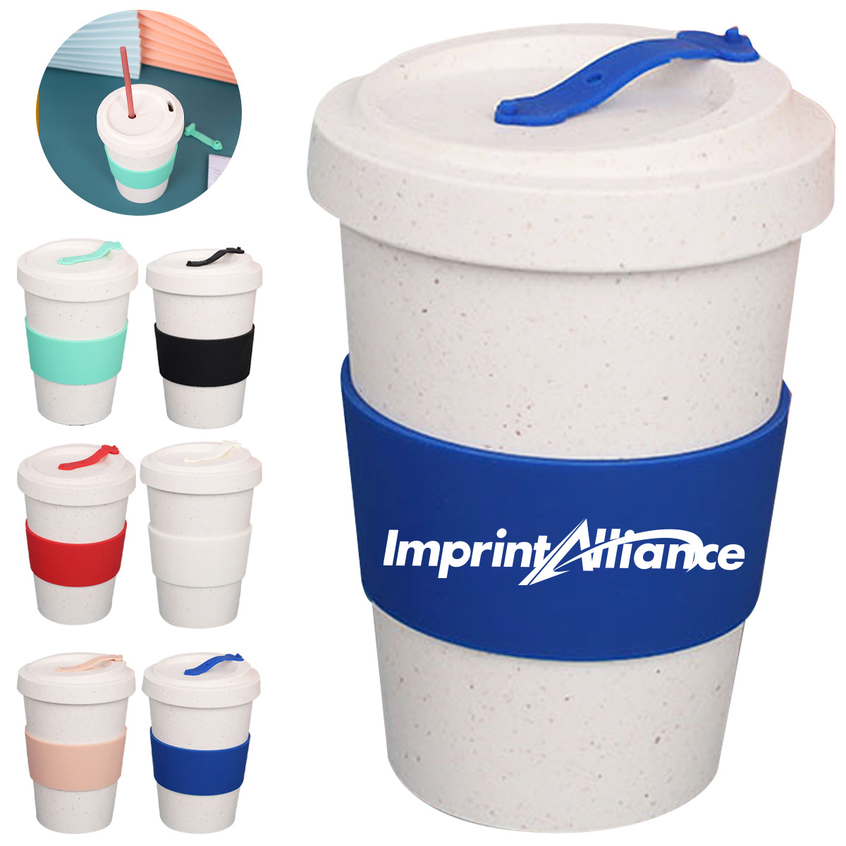 Eco Wheat Fiber Travel Cup with Lid and Silicone Sleeve