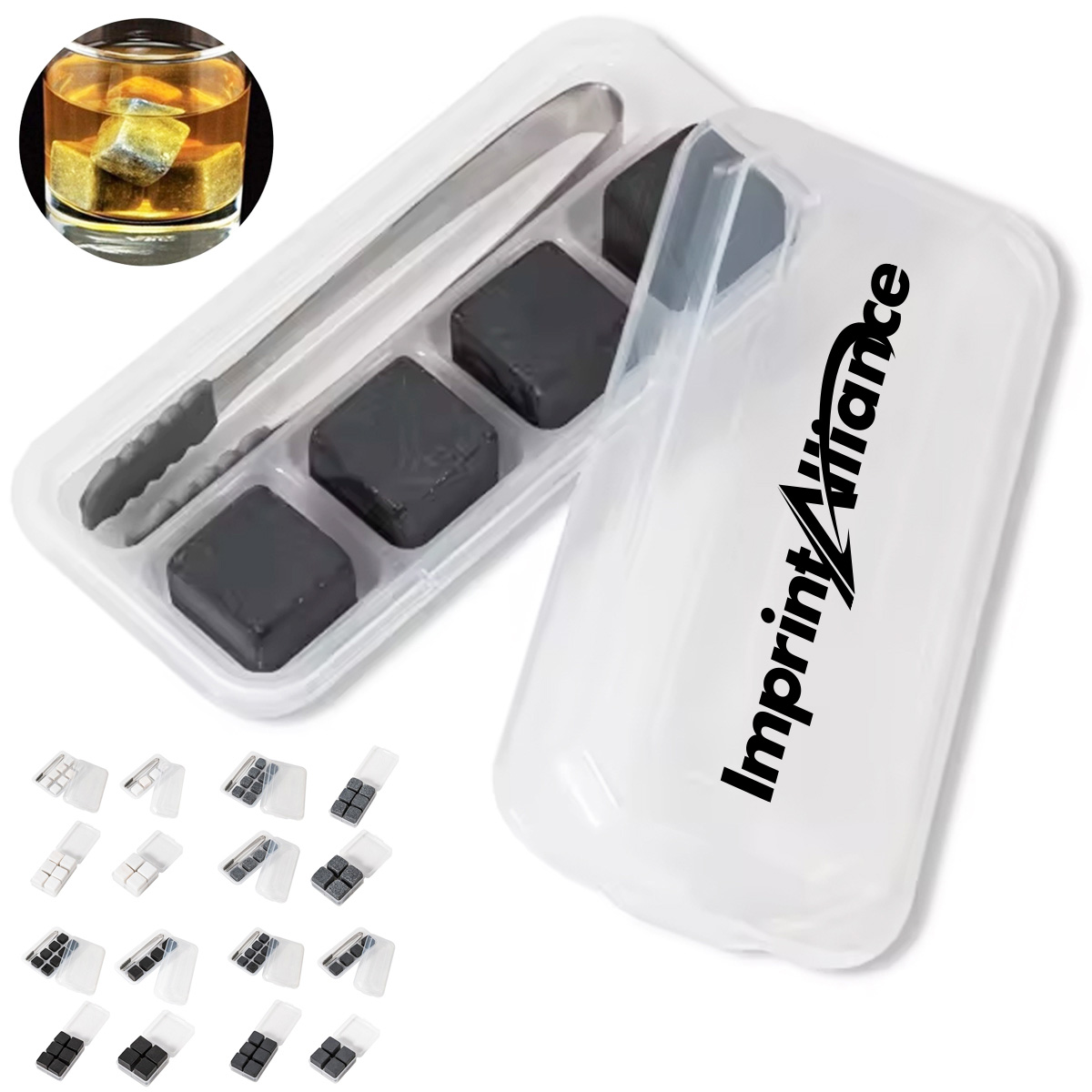 4pcs Natural Whiskey Stones Set with Plastic Box and Logo