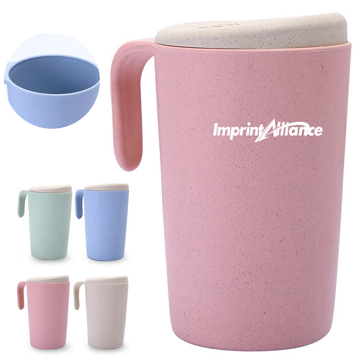 12oz. Eco Wheat Straw Mug with Lid and Modern Handle