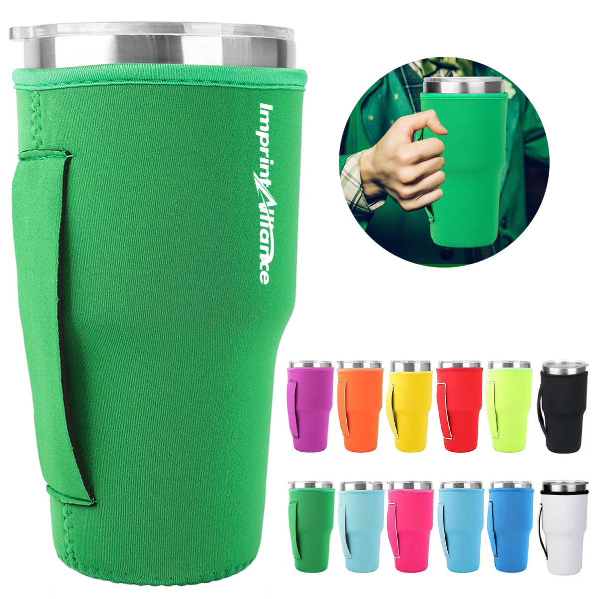 30oz. Neoprene Tumbler Sleeve w/ Handle for Travel & Car Use