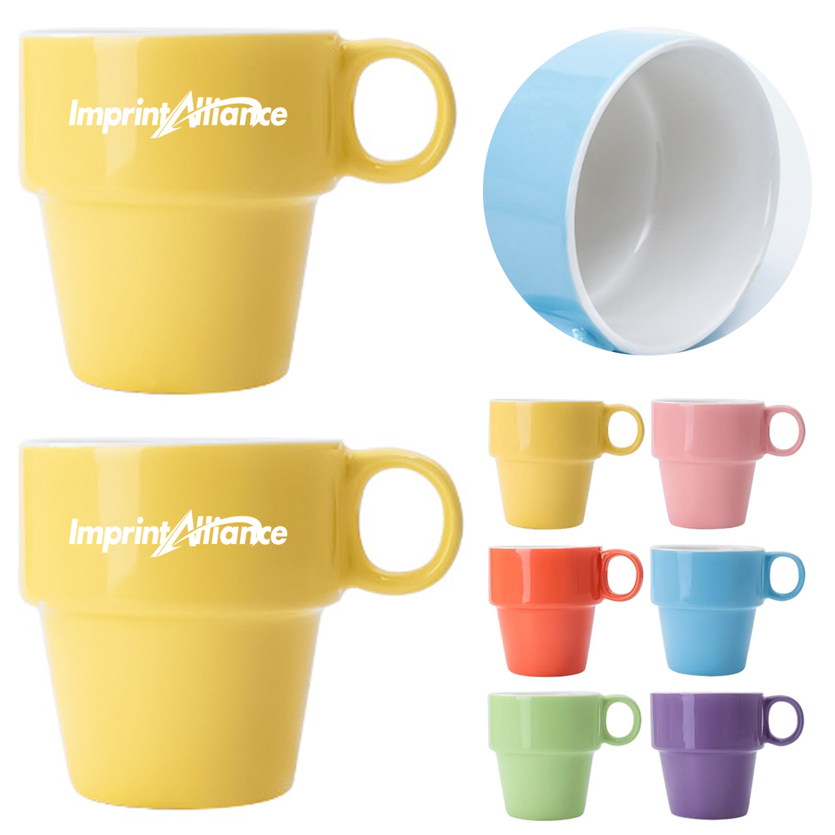 8oz. Ceramic Stacking Mug Set w/ Storage Design for Home Use