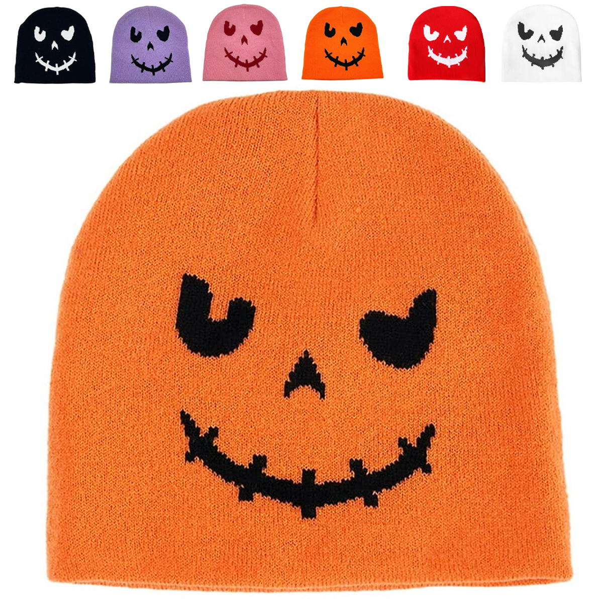 Halloween Knit Beanie with Pumpkin Face for Party Promotion