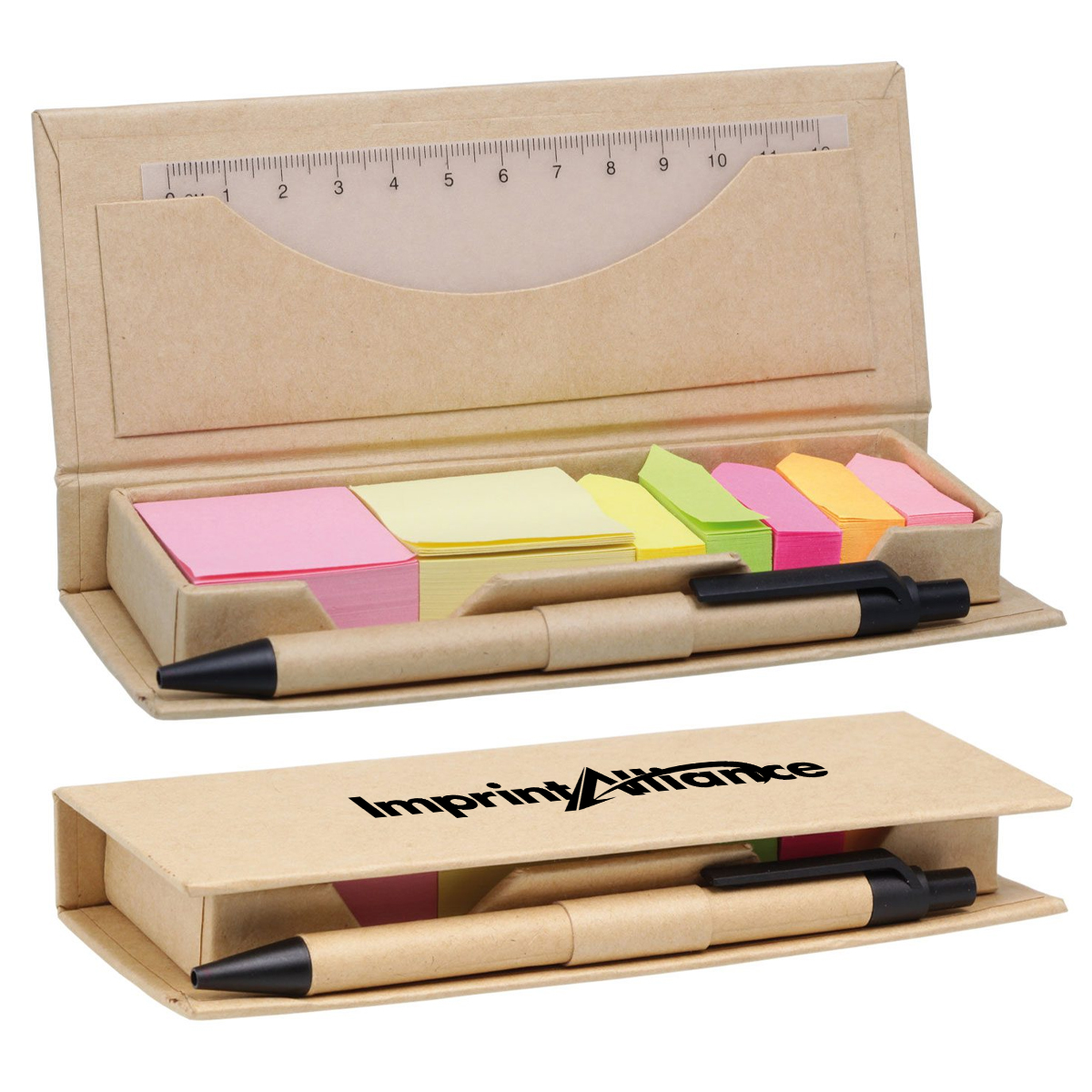 Recycled Multifunction Sticky Note Box Set with Pen & Ruler