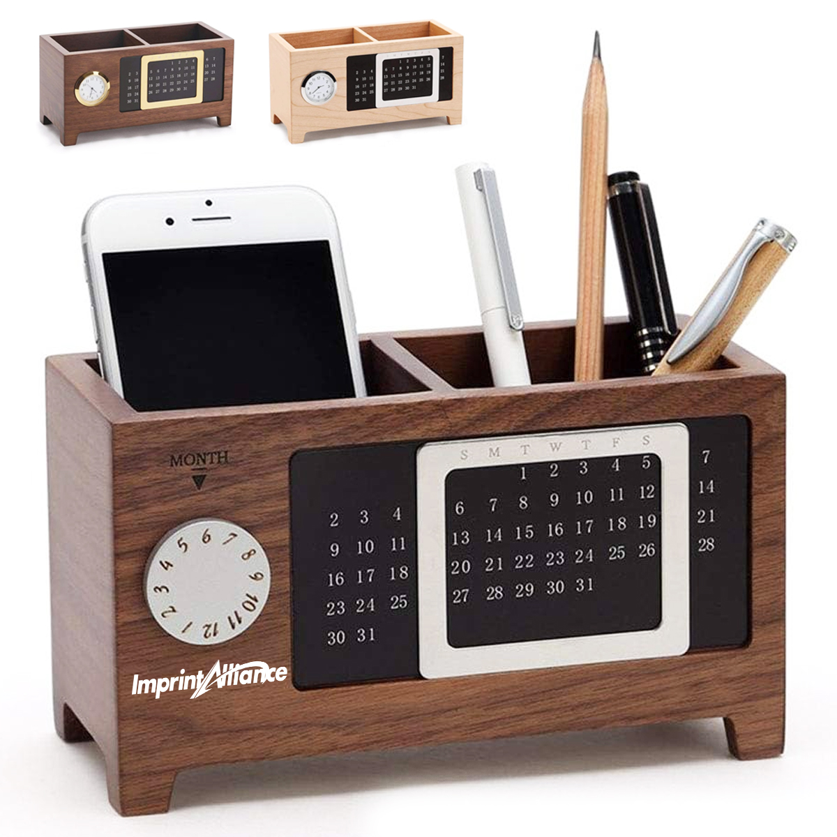 Luxury Wooden Desk Organizer with Calendar & Clock