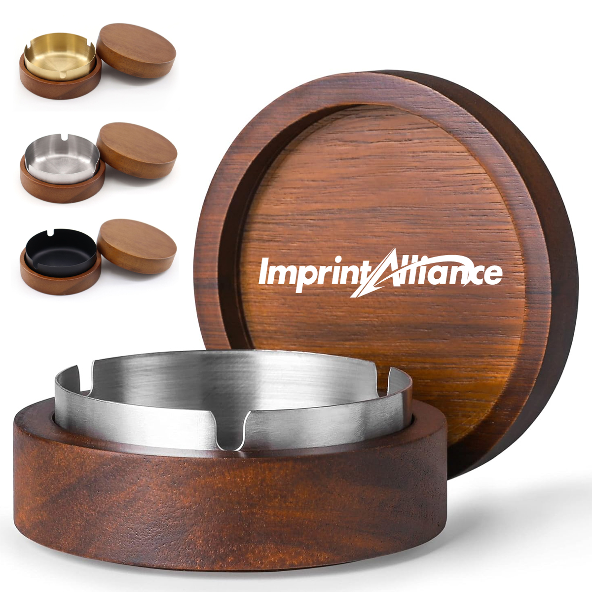 Wood and Stainless Steel Ashtray with Lid