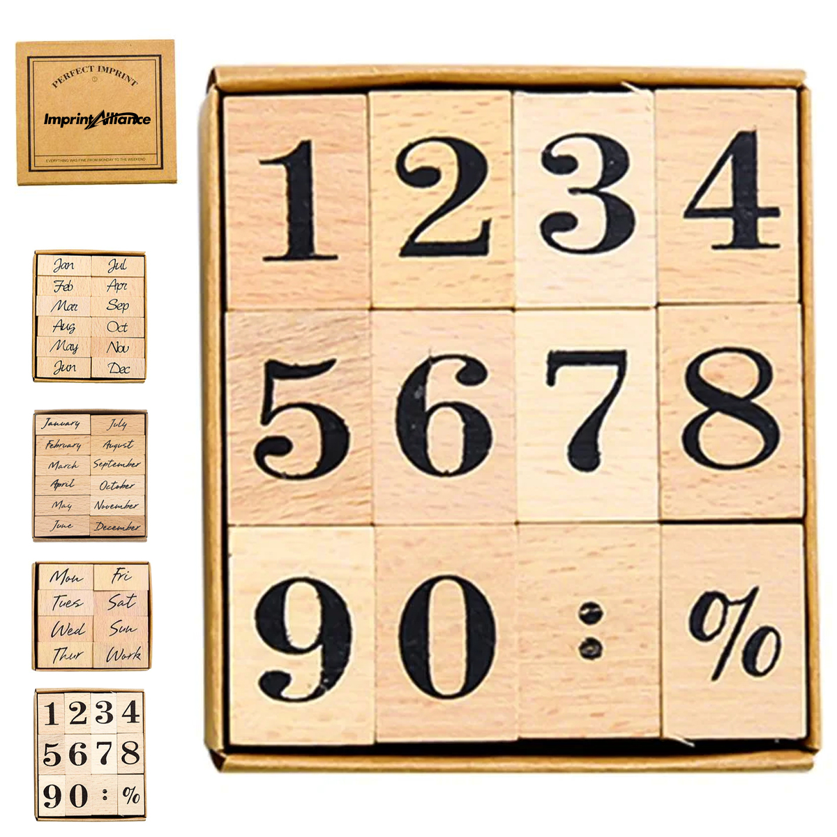 Wooden English Stamp Set with Days & Months & Numbers