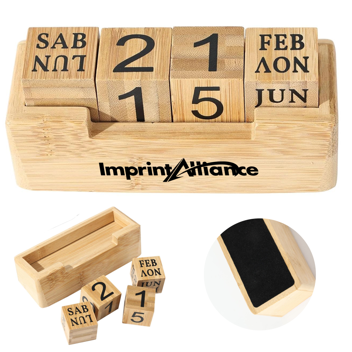 Wooden Perpetual Calendar Block Desk Décor