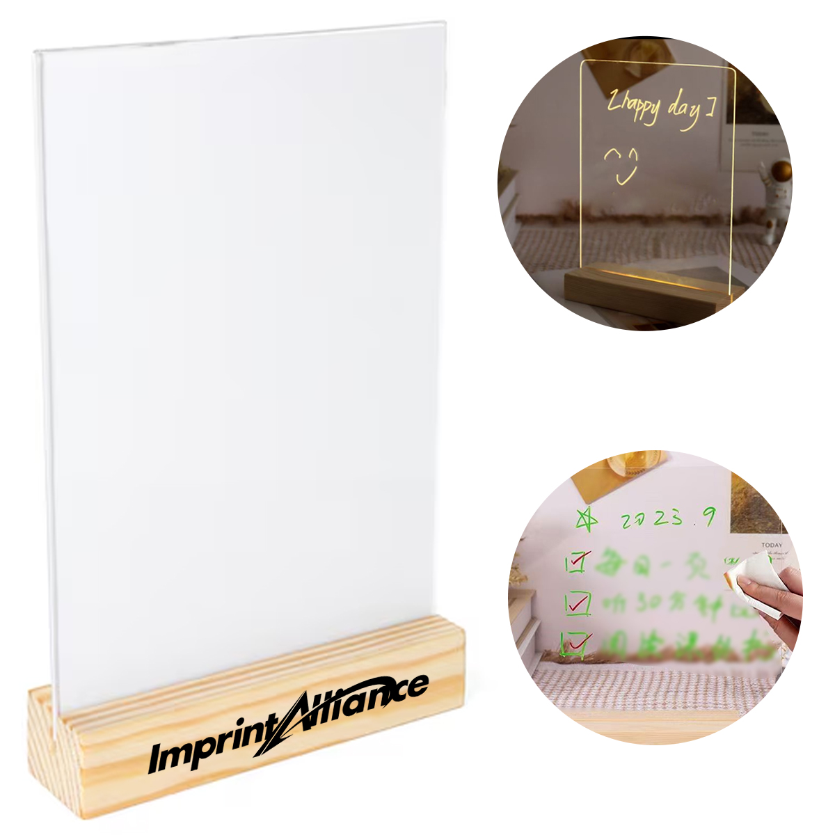 LED Acrylic Message Board with Wooden Base