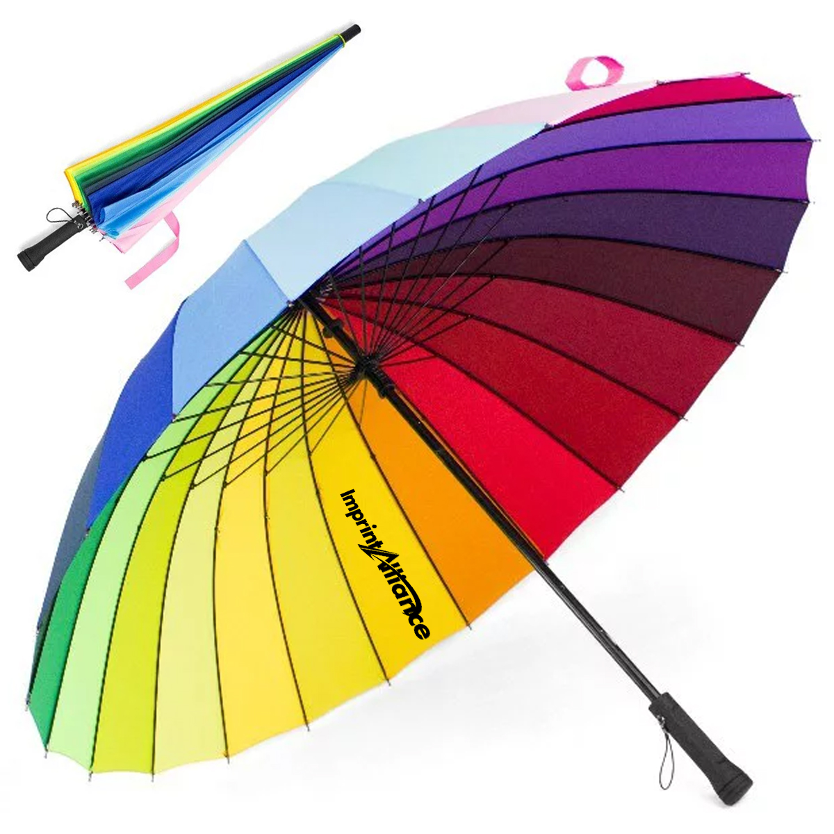 39" Windproof Rainbow Stick Umbrella With Curved Handle