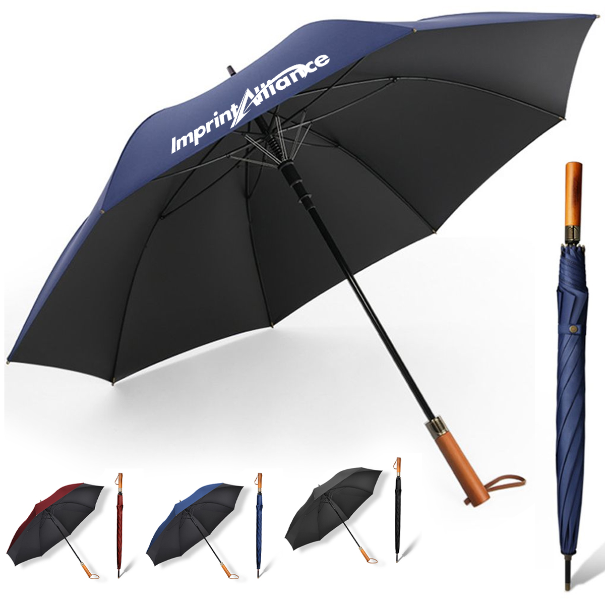 49" Oversized Windproof Golf Umbrella With Wooden Handle
