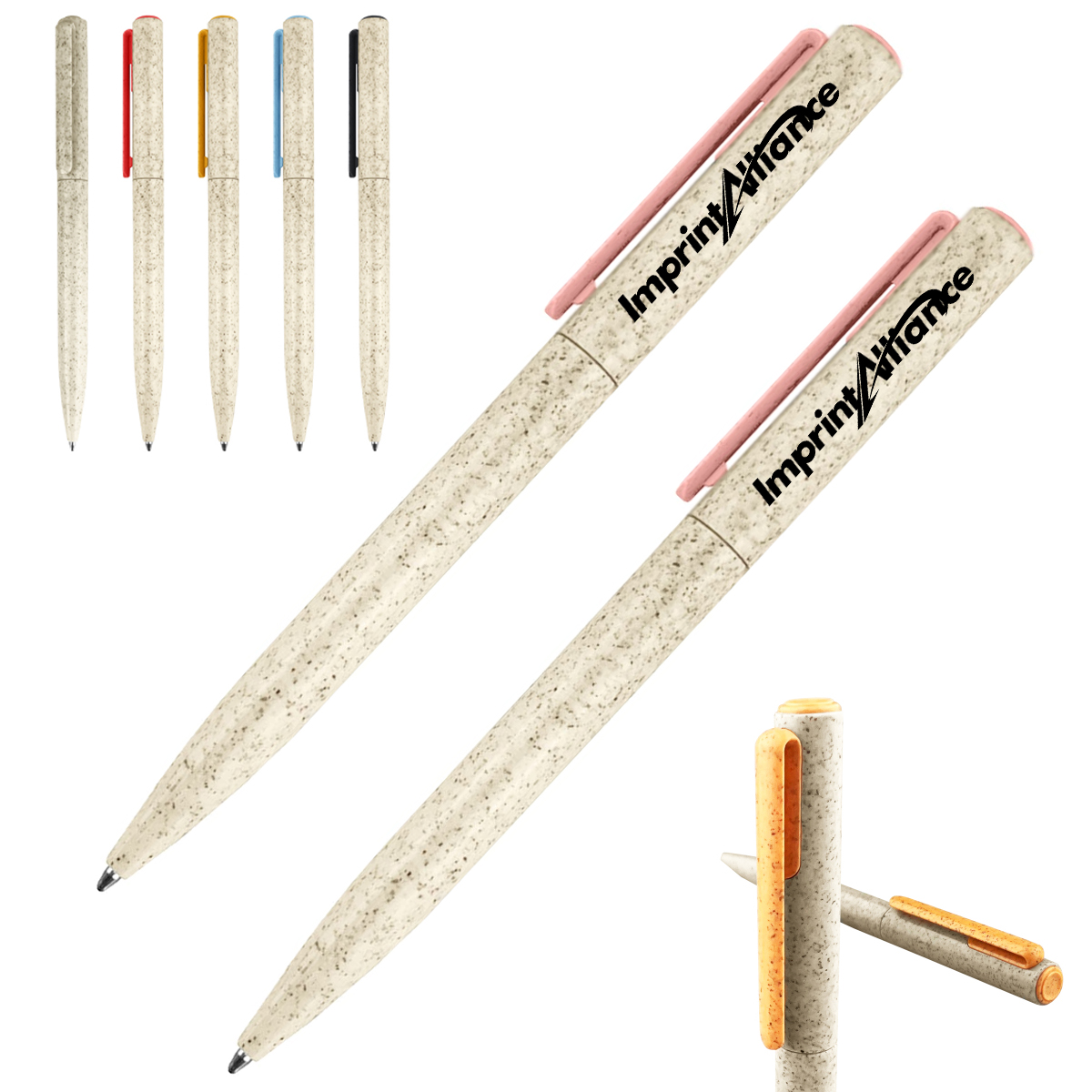 Wheat Straw Retractable Ballpoint Pen With Clip