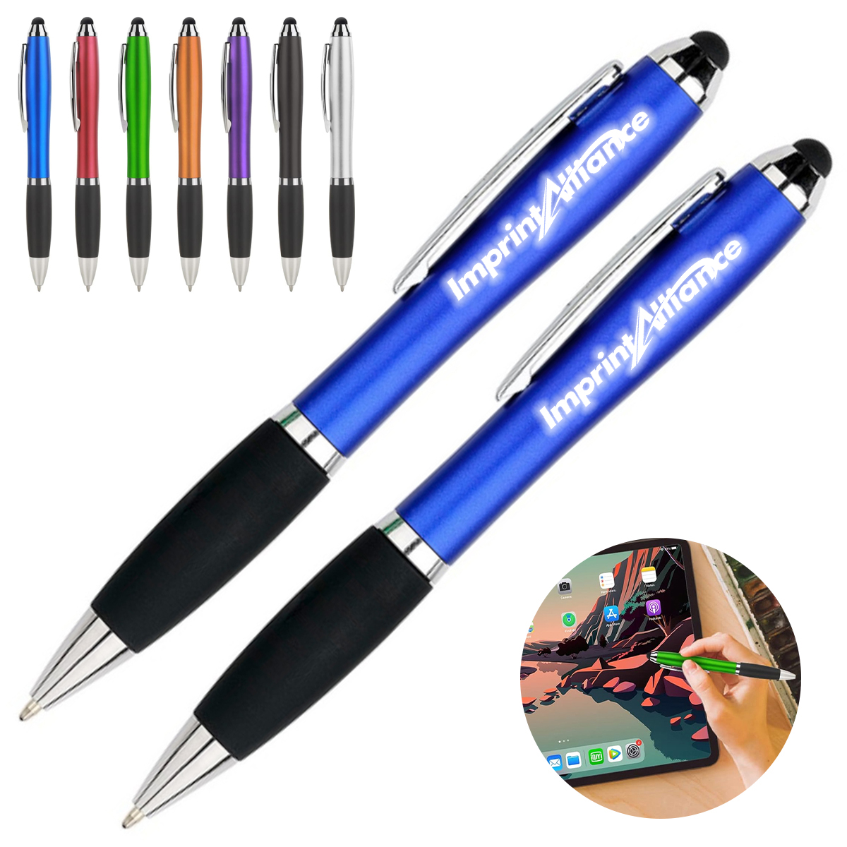 Curvy LED Light Up Logo Stylus Ballpoint Pen