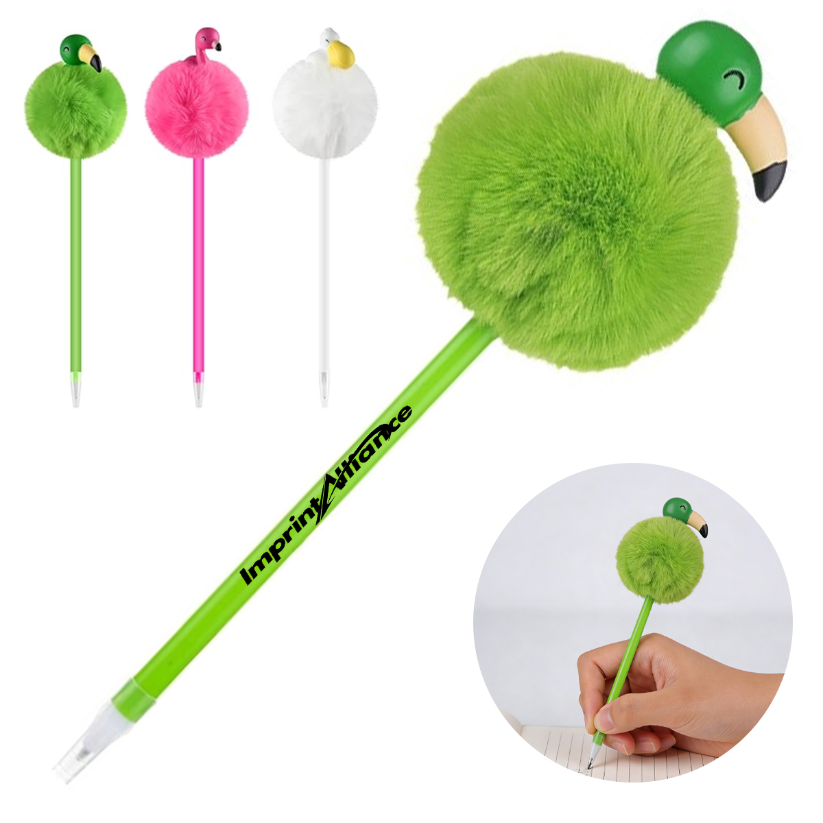 Whimsical Plush Flamingo Pom-Pom Novelty Ballpoint Pen