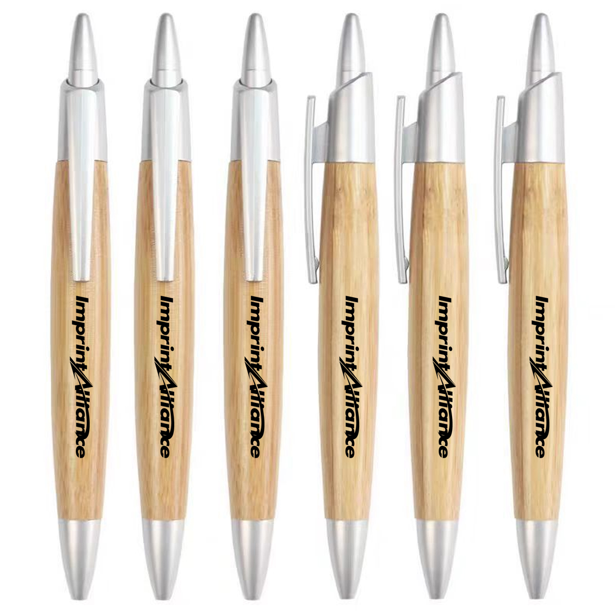 Bamboo Retractable Ballpoint Pen With Silver Accents
