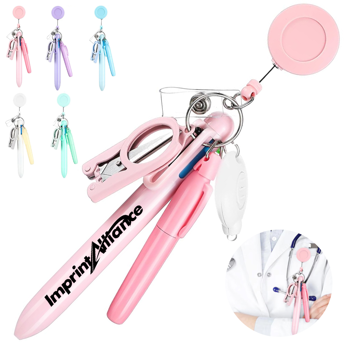 Medical Badge Reel Tool Pen With Folding Scissors