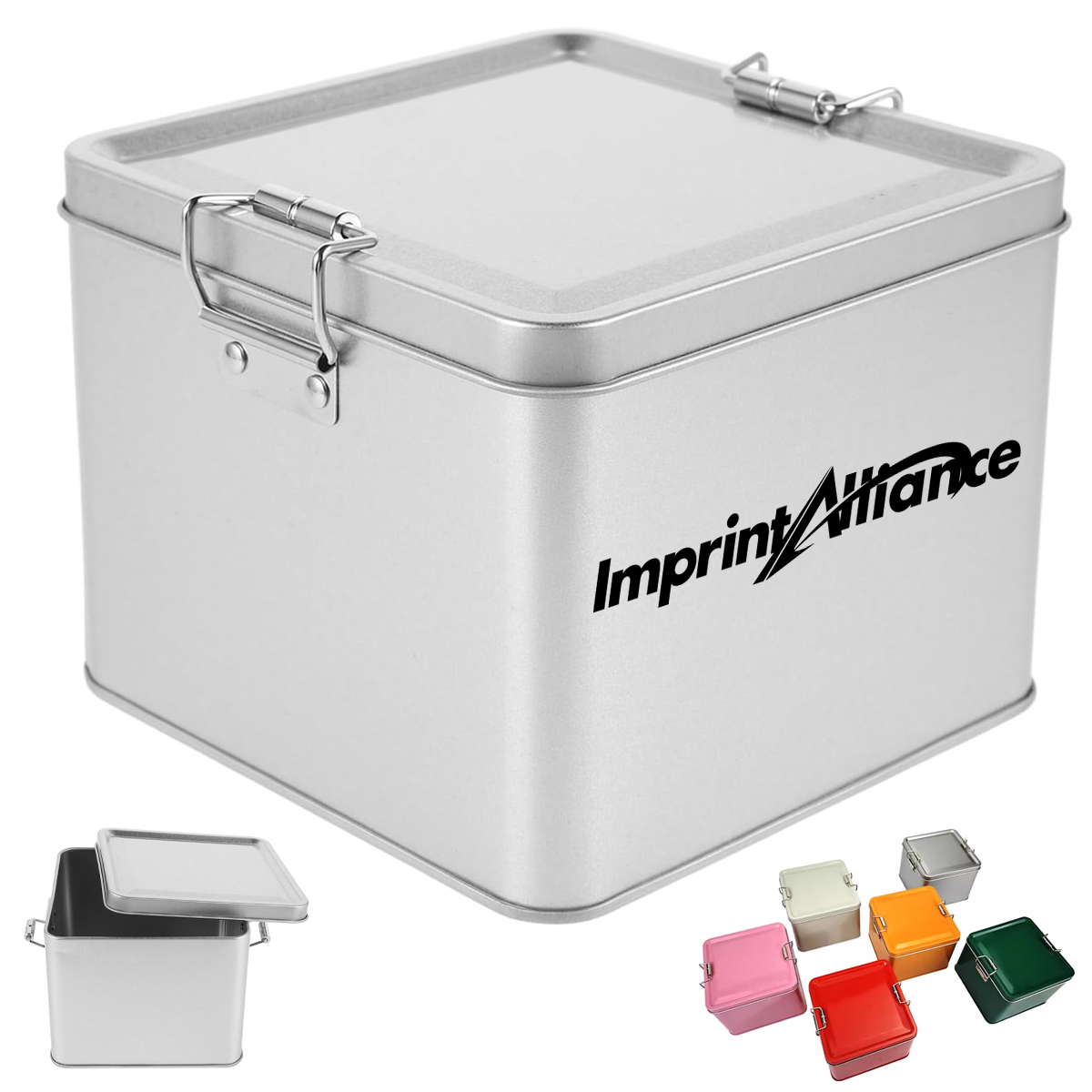 Rectangular Metal Hinged Tin Box with Buckle Latch