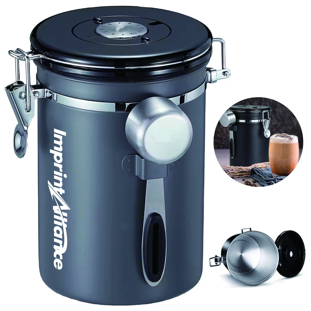 Stainless Steel Airtight Coffee Canister w CO2 Valve & Date