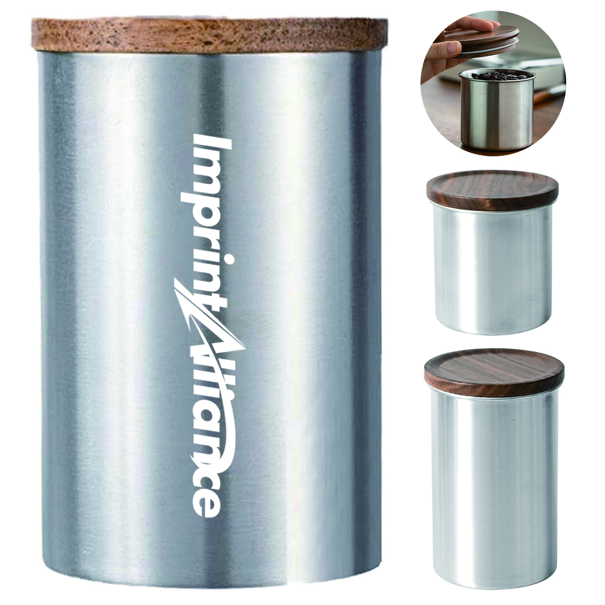 Stainless Steel Airtight Coffee Canister w/ Acacia Wood Lid