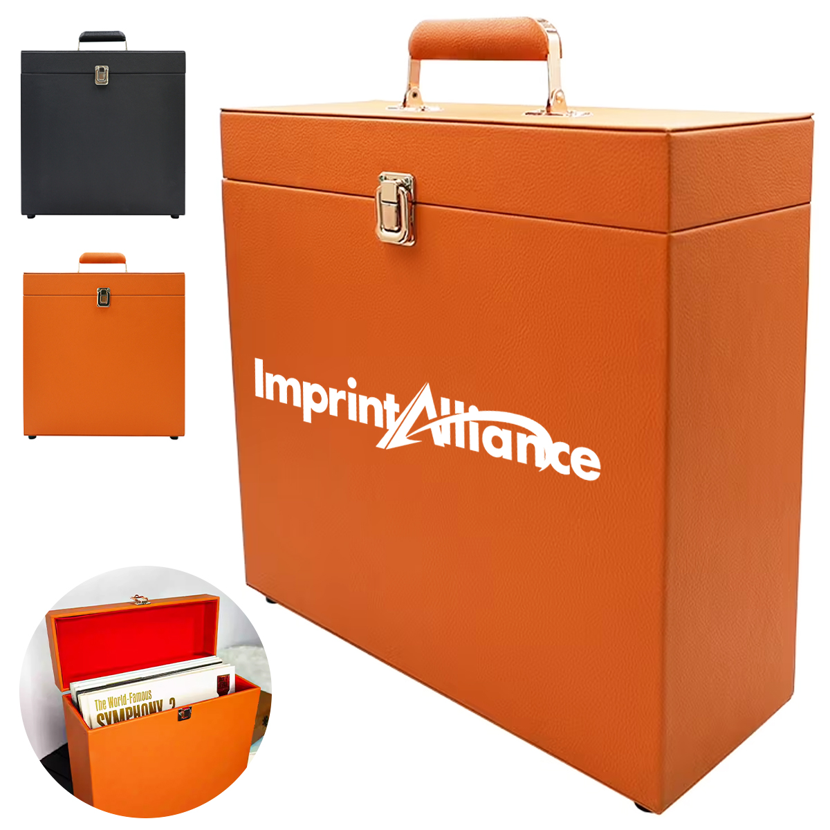 Vintage Leatherette Portable Vinyl Record Storage Carry Case