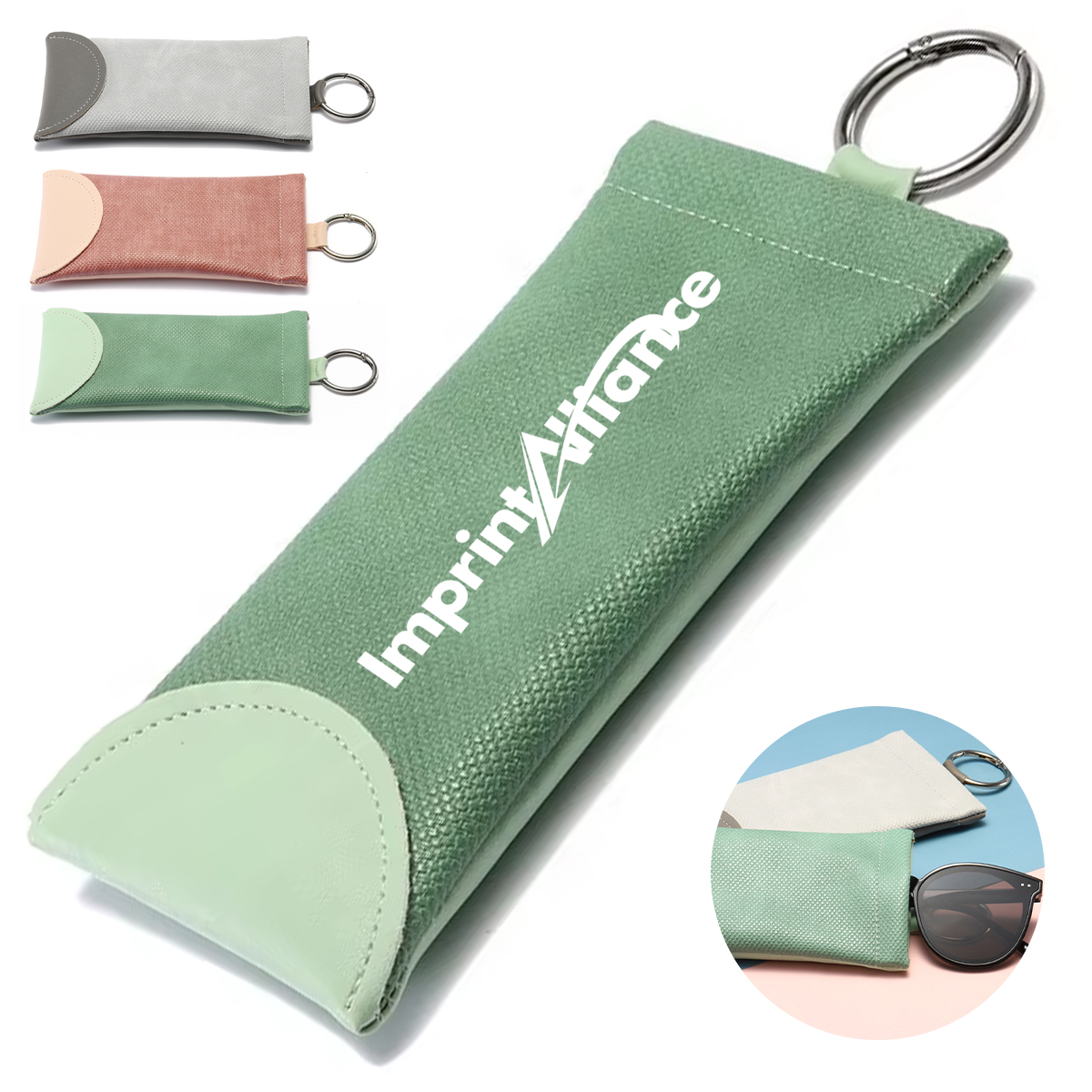 Portable Soft PU Leather Sunglasses Pouch with Keyring Loop