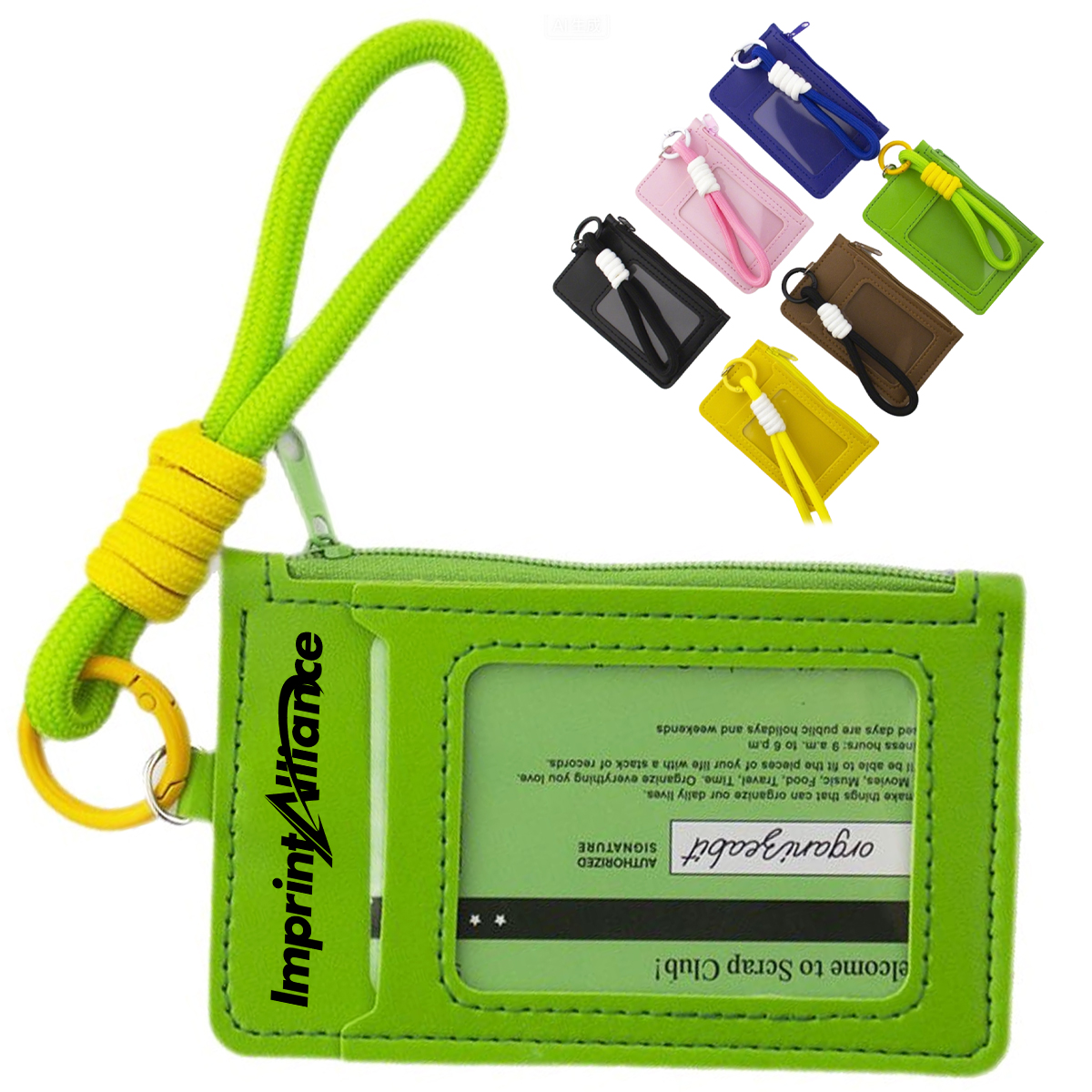Solid Color PU Leather ID Card Holder with Zipper Pocket
