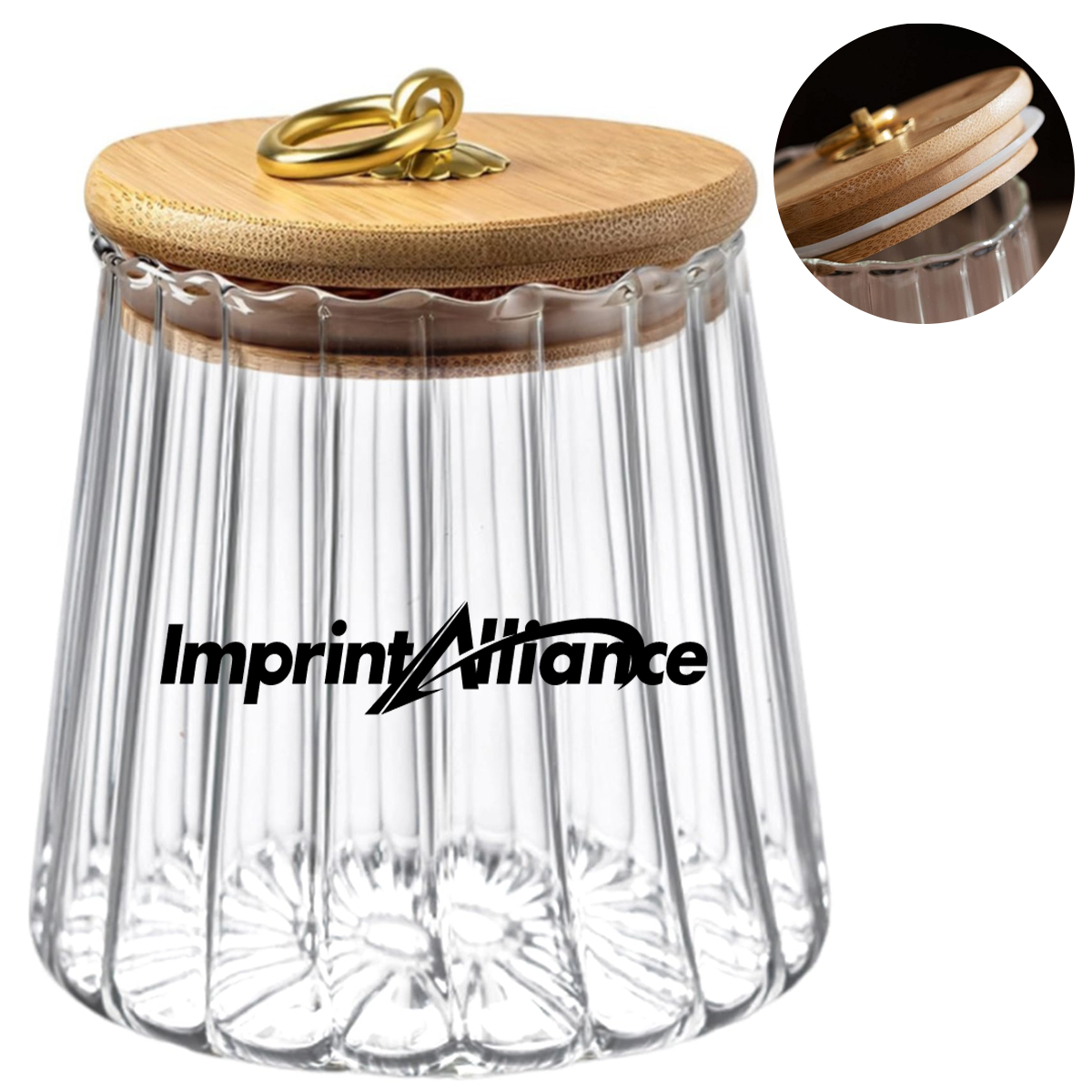 22oz. Ribbed Glass Storage Jar with Bamboo Lid & Ring Handle