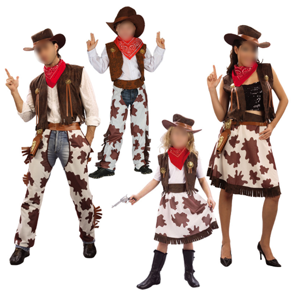 Western Cow Print Cowboy Cowgirl Family Costume Outfit Set