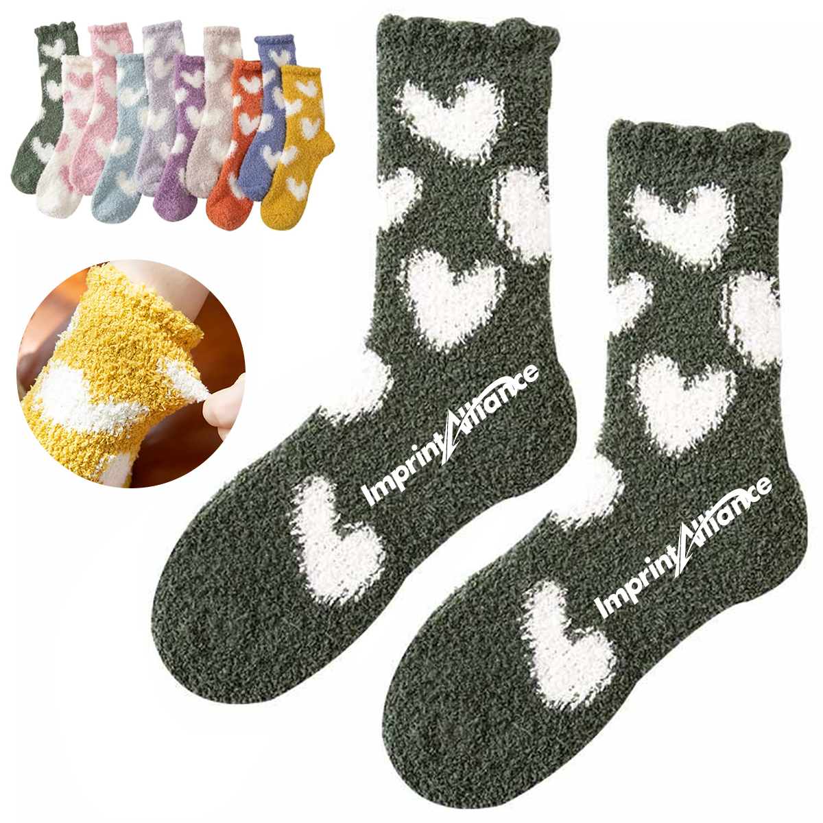 Cozy Heart Pattern Fuzzy Coral Fleece Crew Sleep Floor Socks