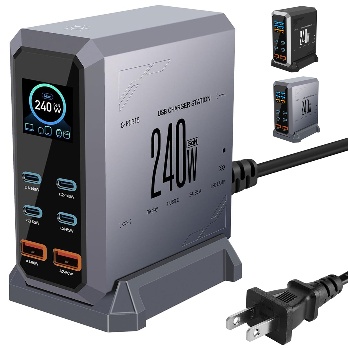 240W Multi-Port USB Fast Charging Station with Display