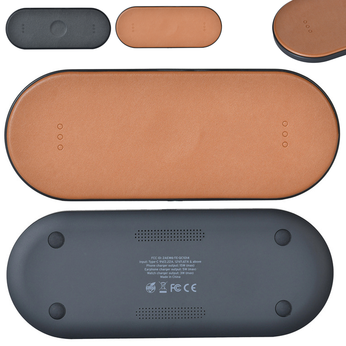 15W Leather 3-in-1 Wireless Charging Station