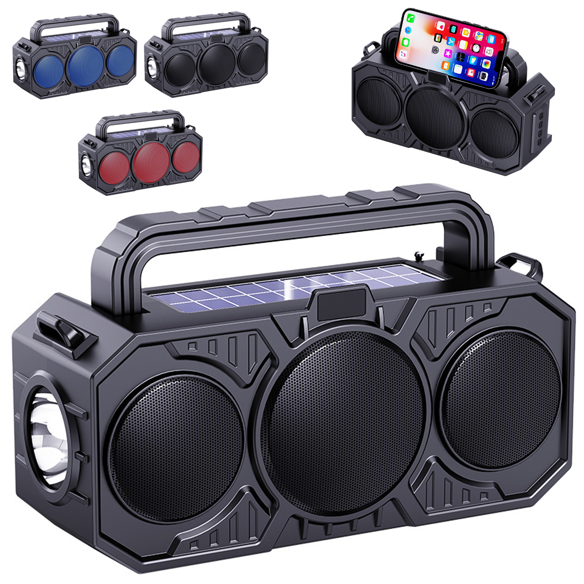 Solar Powered Bluetooth Speaker with Flashlight and Strap