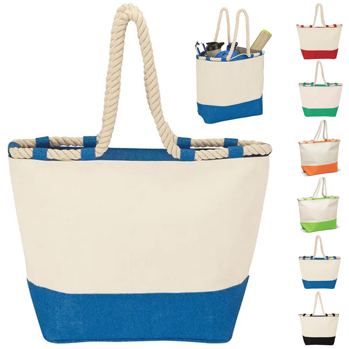 20L Durable Canvas Beach Tote Bag with Rope Handles