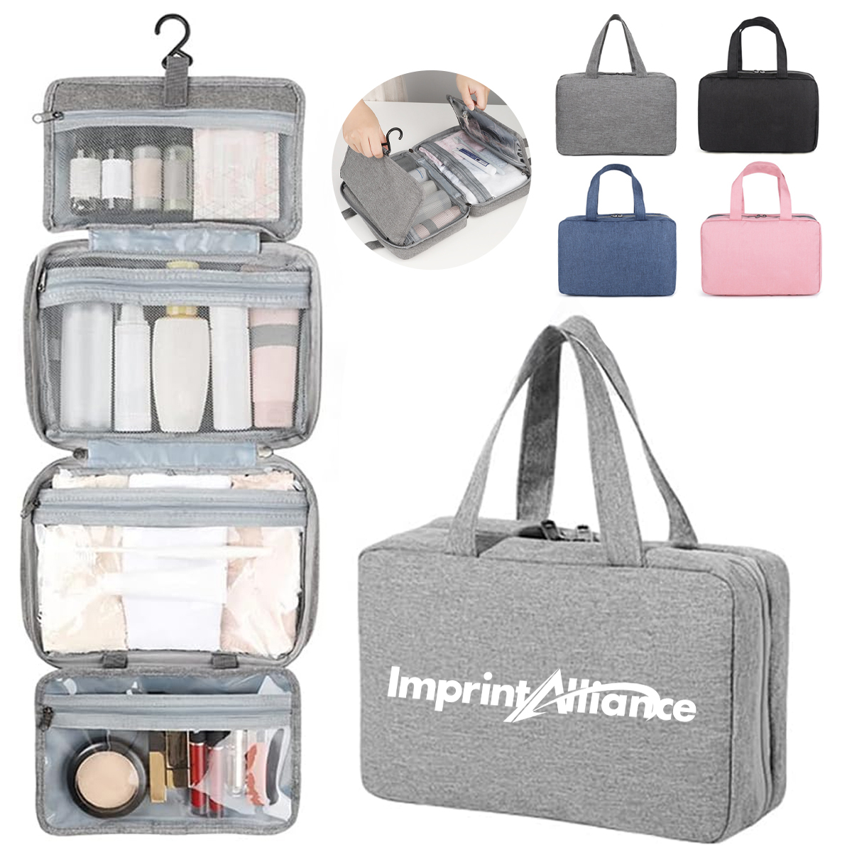 Large Capacity Hanging Travel Toiletry Bag With Swivel Hook