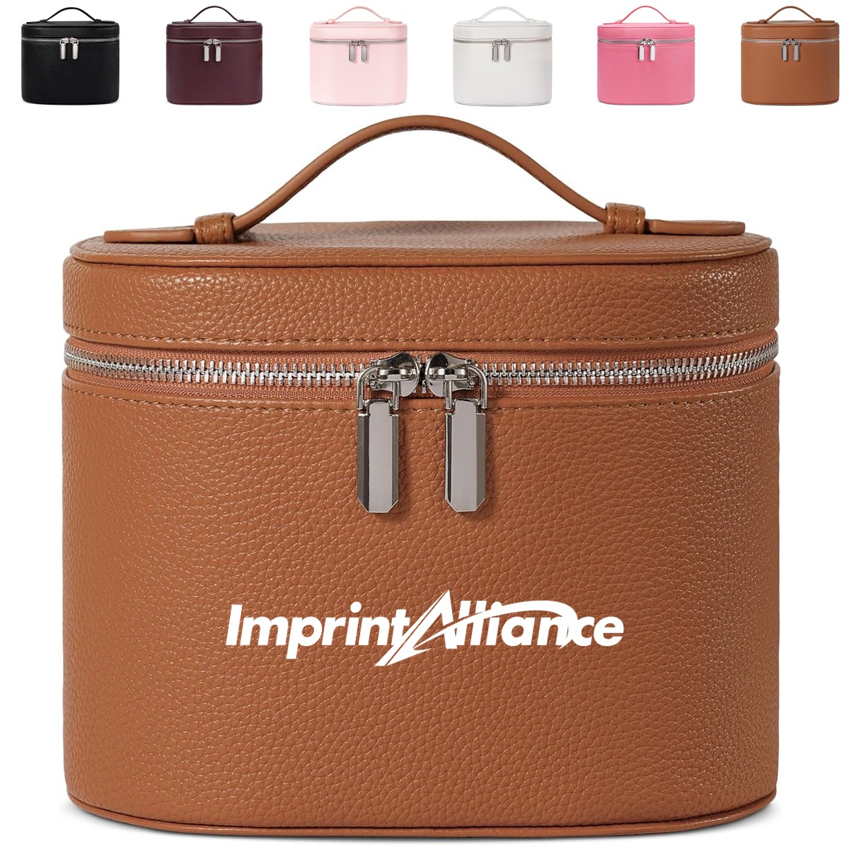 Elegant Cylindrical PU Leather Travel Cosmetic Case