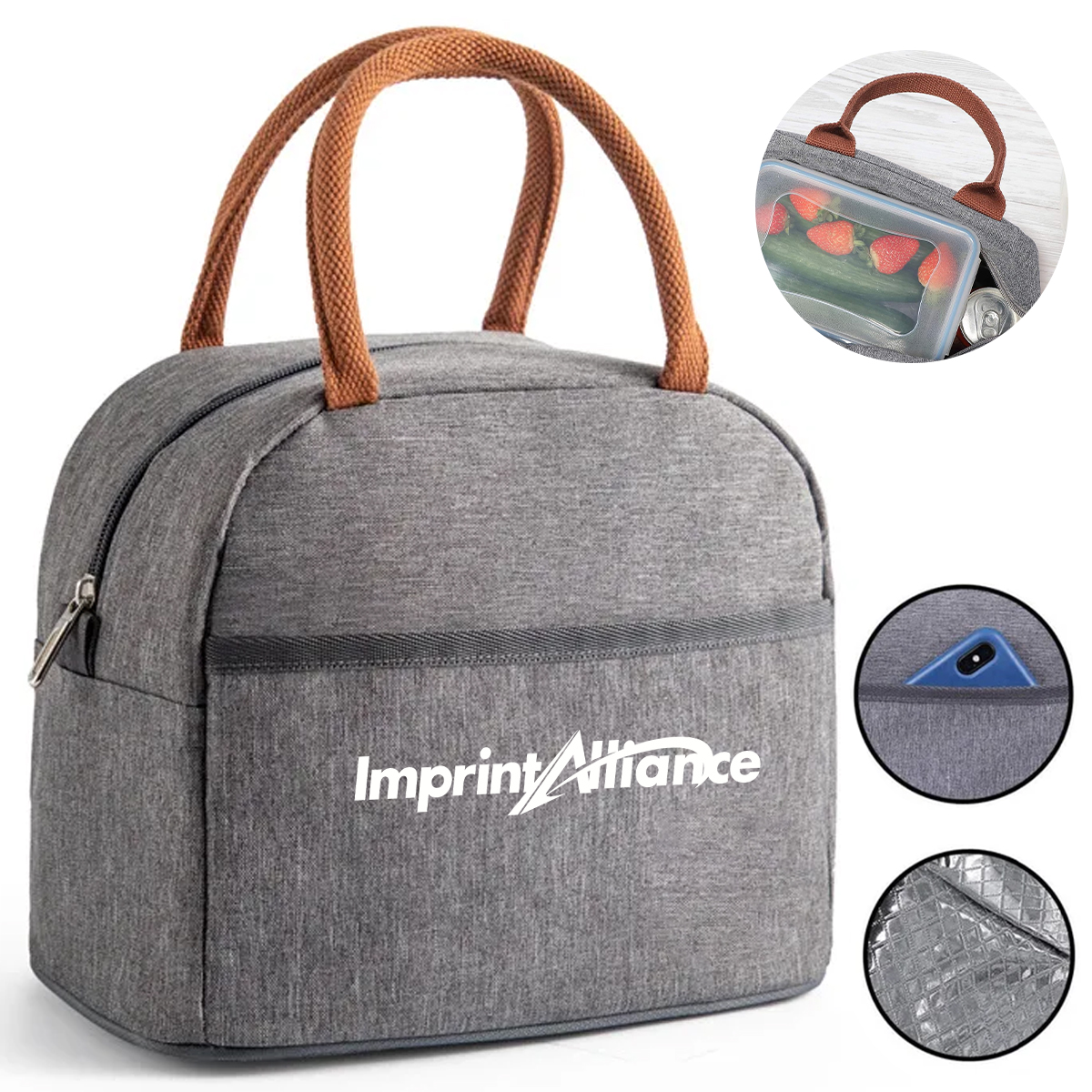 Insulated Thermal Lunch Cooler Tote Bag With Pocket
