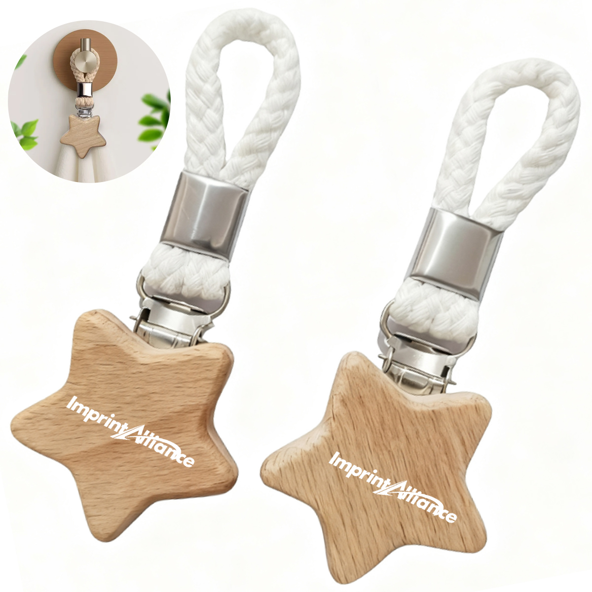 Wooden Star Towel Clip with Braided Rope