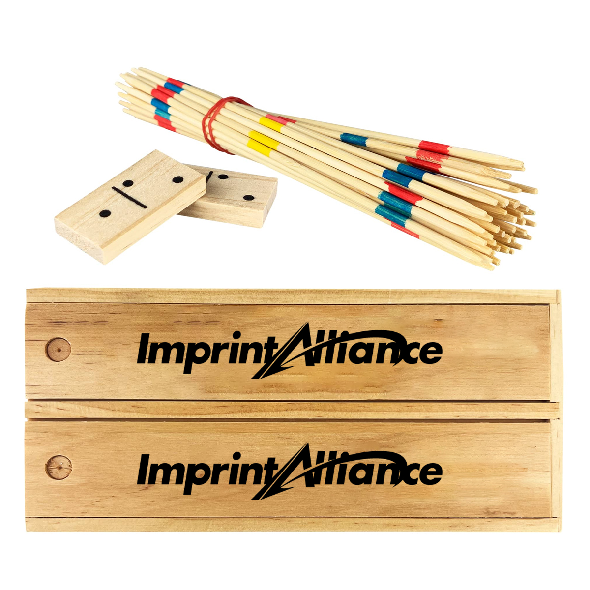 2-in-1 Wooden Dominoes & Pick-Up Sticks Game Set In Box